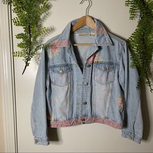 vintage denim jacket pink floral accents y2k style
